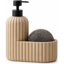 Hakay Polyresin Sıvı Sabunluk, Modern Çizgili, Krem Renk, Mat Doku, Sıvı Sabun, Pompalı, Kozmetik Şişesi, Doldurulabilir Sıvı Sabunluk, Banyo Mutfak Lavabo Otel Karavan Mien Aksesuarı
