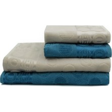 Hakay Lunox Home Çift Renk Banyo Havlusu, 4'lü Paket 2 Parça (70X140),2 Parça (50X80) Yumuşak ve Emici, Kaliteli Günlük Kullanıma UYGUN%100 Pamuk Havlu(Indigo-Nohut)