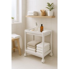 Hakay Sas Haus Flex Elite Pro 2 Katlı Beyaz Tekerlekli Çok Amaçlı Banyo & Mutfak Düzenleyici Raf - Evye Altı Raf Beyaz 40 x 35