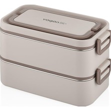 Hakay Vagonlife 2000 ml 2 Kat Paslanmaz Çelik Çorba Kaseli Bento Lunch Box Yeni Nesil Sefer Tası -FFLBOX01029 Bej