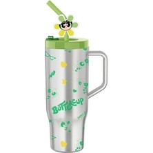 Hakay Miniso Powepuff Girls Lisanslı Pipetli Plastik Şişe, 1250 ml Kapasite, Yeşil