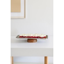 Aesco Beige & Stone Çelik Ahşap Ayaklı 33 cm Servis/sunum Tepsisi