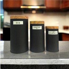 Hakay Ucr Home 3'lü Set Metal Çay Kahve Şeker Saklama Kavanozu - Siyah