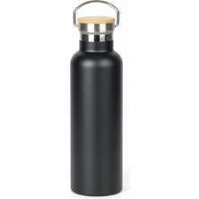 Hakay Deconox Bambu Kapaklı Siyah Çelik Termos Matara - 750 ml Sızdırmaz Kilitli Mug - Doğal Ahşap Detaylı Sıcak ve Soğuk Tutan Ofis Termosu
