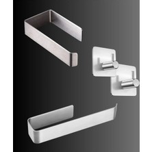 Hakay Deltahome Paslanmaz Çelik Yapışkanlı Havluluk 27CM - Tuvalet Kağıdı Askısı - 2 Adet Askılık Set