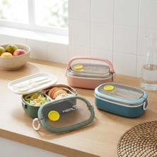 Hakay Deconox Paslanmaz Çelik Yemek Kabı 750 Ml, Çatal Kaşık Dahil, Kilitli Kapaklı Lunch Box, Yemek Taşıma ve Saklama Kabı, 21X12X7,50 Cm, Yeşil/pembe/mavi