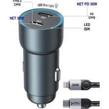 Hakay Mtl Araç Şarj Aleti Çakmaklık 60W Lightning ve Type-C Çift Portlu - Qualcomm Qc 4.0 Desteği MT-A1836 Gri ile Uyumlu