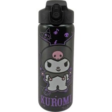 Hakay Wiggle 600ML Kuromi Temalı Lisanslı Pipetli Kilitlenebilir Kapak Paslanmaz Çelik Termos Matara (Siyah)