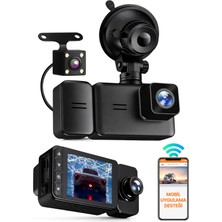 Hakay 3 Kameralı Wifi Ekran Araç Kamerası Fullhd Geniş Ön + Arka + Araç Içi Kamera Hareket Sensörü EF1313