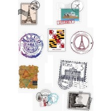 Esranın Dünyası Pul Tasarımlı Vintage Dünya Şehirleri Temalı Sticker Seti