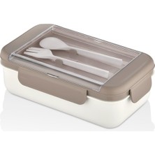 Hakay Lemmoni Qlux Taşınabilir Lunch Box, 2 Bölmeli, 1100ML, Çatal Kaşıklı, Bej