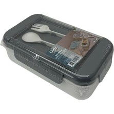 Hakay Lemmoni Qlux Taşınabilir Lunch Box, 2 Bölmeli, 1100ML, Çatal Kaşıklı, Gri