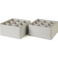 Hakay Ocean Home Textile 2'li 9 Bölmeli Petek Gri Balıksırtı Çekmece Içi Düzenleyici Kutu Set 28 x 28 x 13 cm