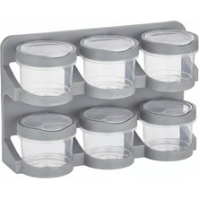 Hakay Orret Home 6’lı Standlı Baharatlık Plastik Şeffaf Kaşıklı Baharat Standı Duvara Asılabilir ve Masa Üstü Kullanılabilir Baharat Seti Mutfak Organizer