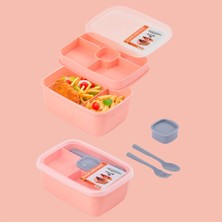 Hakay Porsima 3199 Vakumlu Kendinden Kaşık Çatallı Sosluklu Bölmeli Beslenme Çantası - Taşınabilir 2 Katlı Lunch Box - Sefer Tası 1200 ml Somon