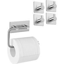 Hakay Deltahome Paslanmaz Çelik Yapışkanlı Tuvalet Kağıdı Askısı - 4 Adet Havlu Askısı Set - Vida Yok!