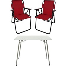 Hakay Bofigo 60X80 Beyaz Katlanır Masa + 2 Adet Katlanır Sandalye Kamp Seti Bahçe Takımı Kırmızı