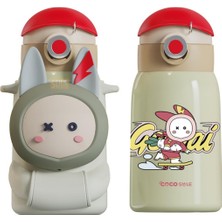 Hakay Cocosmile 470ML Sevimli Ses Çıkaran Kılıflı Pipetli Askılı Çelik Termos Çocuk Matarası