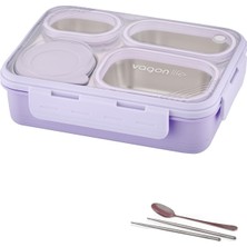 Hakay Vagonlife Lunch Box 950 ml Paslanmaz Çelik Tek Kat Dört Bölmeli Çorba Kaseli Metal KAŞIKLI-FFLBOX7099 Mor