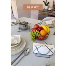 Edora Home 3’lü Set Mat Gümüş Üçgen Peçetelik Nihale Oval Köşeli Meyve Sepeti Mutfak Seti