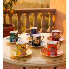 Onedekor 6 Kişilik Porselen Renkli Bird Deco Kahve Fincanı
