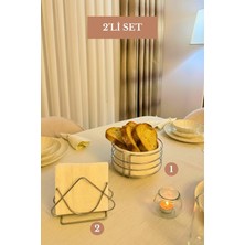 Edora Home 2’li Set Mat Gümüş Üçgen Peçetelik Yuvarlak Ekmek Sepeti Mutfak Seti