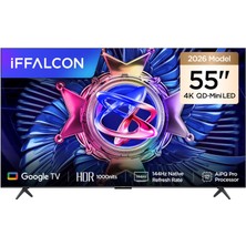 Hakay Iffalcon 55U95A 55 Inç Smart Tv 4K Qd-Mini LED Yüksek Parlaklık Hdr 10+ Gaming Google Tv, 144Hz Doğal Yenileme Hızı, Onkyo 2.1 Hi-Fi, Dolby Vision Atmos, Memc, Aı Modu, Game Master (2026 Modeli)