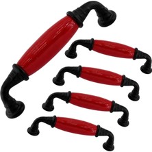 Hakay (5 Adet) Lumira Kırmızı Porselen Siyah Kulp 96 mm 9.6 cm Mobilya Çekmece Dolab Dolap Kapak Kulb Kulp
