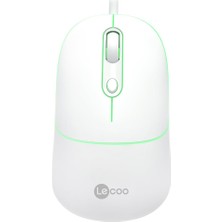 Hakay Lecoo MS110 USB Kablolu 2400DPI 4 Tuşlu Rgb Sessiz Click Optik Mouse - Pc, Mac, Dizüstü Bilgisayar ile Uyumlu, Tak Çalıştır Kolay Bağlantı, Sağ ve Sol Elle Kullanıma Uygun, Kompakt Mouse Beyaz
