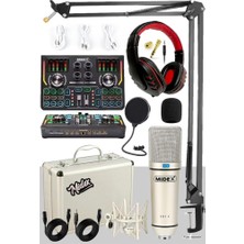 Hakay Midex Cx1 Titanium Set Efektli Ses Kartı Mikrofon Kulaklık Stand Kayıt Canlı Yayın (Pc ve Telefon)