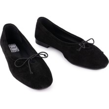 Emel Ayakkabı Fiyonklu Hakiki Deri Babet Siyah Süet 0135