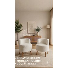 Bm Design Peluş 2'li Berjer Koltuk - Ahşap Ayaklı - Kolay Kurulum