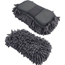 Hakay Premium Mikrofiber Araba Yıkama Süngeri – Bir Yüzü Makarna, Diğer Yüzü Mop Bezi Gri 1 Adet