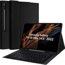 Hakay Samsung Galaxy Tab S8 Ultra SM-X900 X903 X905 X906 ile Uyumlu Kılıf Kablosuz Klavyeli Case Mobax Türkçe Klavye Siyah