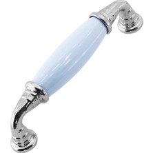Hakay Mavron Mavi Porselen Krom Kulp 96 mm 9.6 cm Mobilya Çekmece Dolabı Dolap Kapak Kulplar Kulb Kulpu