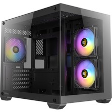 Hakay Antec CX600M Rgb, 270° Panoramik Temperli Cam, 3X120MM Rgb Fan Dahil, Çift Kamera Tasarımı, 360MM Radyatör Desteği, LED Kontrol Düğmesi, Mini Kule Micro-Atx Oyun Kasası, Siyah