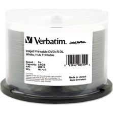 Hakay Verbatim Dvd+R Dl 8.5gb 8x Datalifeplus Beyaz Mürekkep Püskürtmeli Yazdırılabilir, Hub Yazdırılabilir - 50PK Mil - 98319