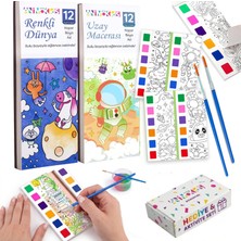 Hakay Animokids Sulu Boya Defteri Seti (2 Kitap + 2 Fırça) - Kendin Yap Kitap Ayracı, Her Sayfada Entegre Boya Paleti - Çocuklar ve Yetişkinler Için Hediye Aktivite Seti (Uzay-Renkli Dünya)