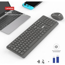 Hakay Lenovo KN260 Sessiz Kablosuz Klavye Mouse Seti - Koyu Gri, 2.4ghz Wireless, Mini Tek USB Alıcı (Wireless Silent Keyboard & Mouse Set)