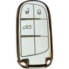 Esranın Dünyası Autohan Keys Egea Cross 500X 500L Uyumlu Nano Anahtar Kılıfı, Beyaz-Altın, 3 Butonlu, Premium Koruyucu