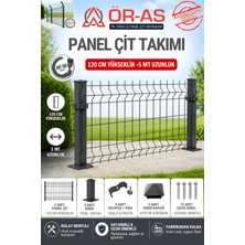 Ör-As Tel Örgü 120'LIK Panel Çit Takım  5 mt + 1 Direk Avantaj Paket )- Antrasit Gri