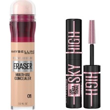 Hakay Maybelline New York Instant Anti Age Eraser Kapatıcı, 01 Light, 6.8 ml & Mini Lash Sensational Sky High Cosmic Black Maskara Makyaj Seti