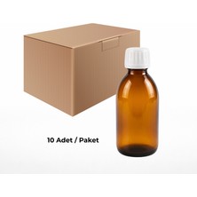 Labbakkal Cam Ecza Şişe 100 ml Kahve - Beyaz Kilitli 28 mm Kapak 10 Adet