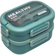 Hakay Vagonlife Bento 1650ML Lunchbox 2 Katlı 3 Bölmeli Paslanmaz Çelik Sefer Tası Yemek Kutusu (Yeşil)
