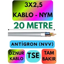 Hakay Öznur 3x2,5 Antigron (Nym) Kablo, 20 Metre, Gri