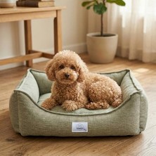 Hakay Vanilla Dokuma Kumaş Kedi & Köpek Yatağı – Çıkarılabilir Iç Minderli, Kaydırmaz Tabanlı, Boncuk Elyaf Dolgulu (Açık Yeşil, Medium)