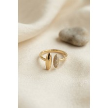 Oghamay Gold Renk Oval Uçlu Çift Taraflı Açık Kadın Yüzük