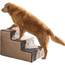 Hakay Büyük Boy Kedi ve Köpek Merdiveni Ortopedik Basamaklı Fermuarlı Sert Süngerli 40CM x 51CM x 50CM (Bej)