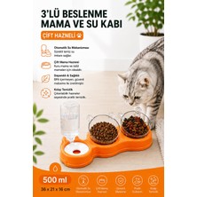 Hakay Glipet Çift Hazneli- 3' Lü Beslenme Mama ve Su Kabı Turuncu 500 ml 36 * 21 * 16 cm
