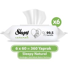 Hakay Sleepy Natural Yenidoğan Islak Havlu 60'lı x 6 Adet (360 Yaprak)